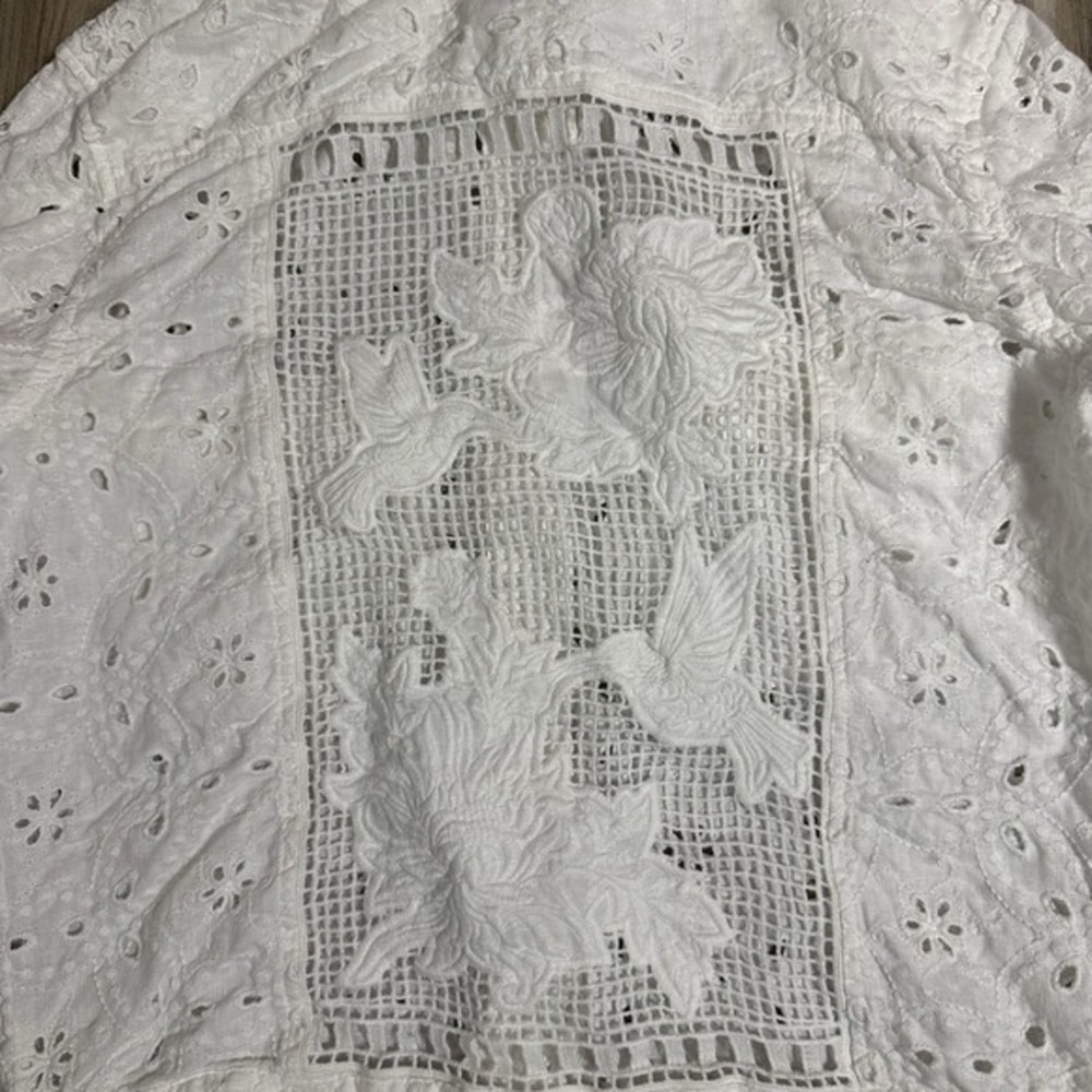 JOHNNY WAS Jade Blouse Top Size XS White Ivory Eyelet Long Sleeve Beach Linen - Picture 8 of 8